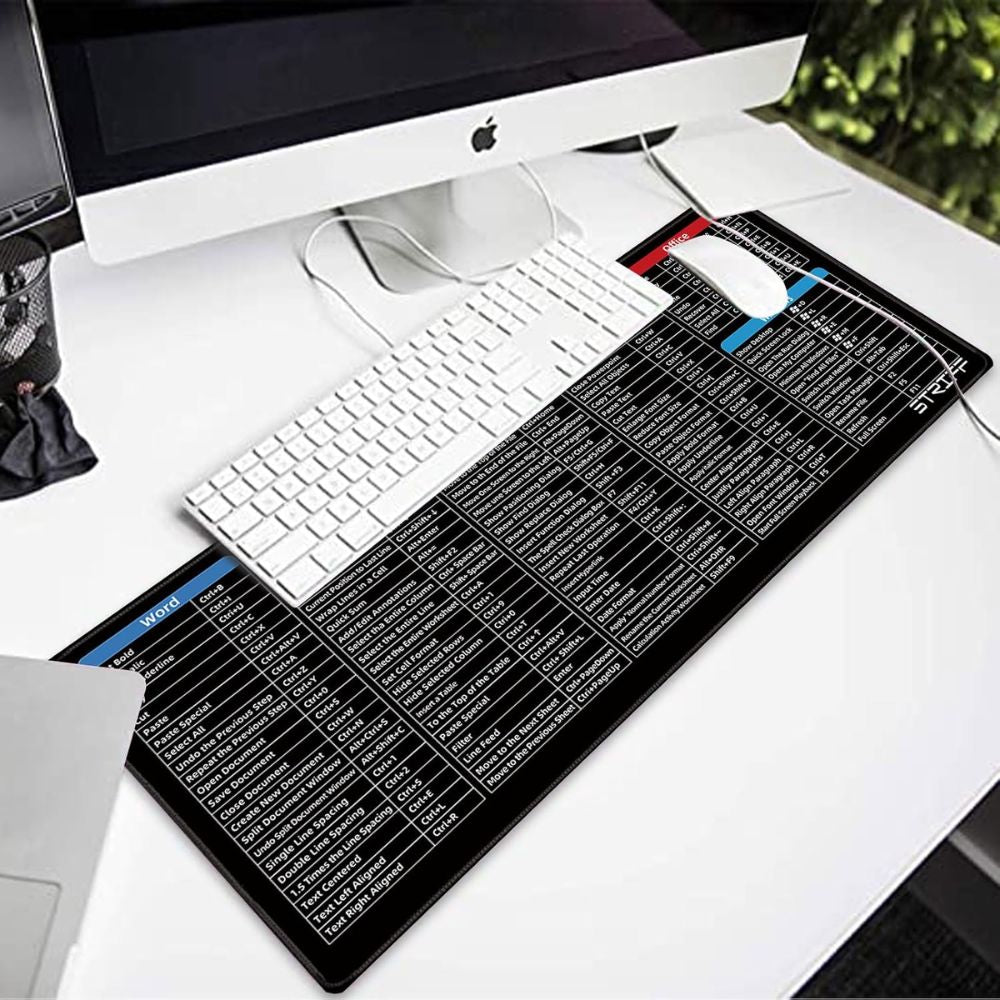 BEXT Windows & Office Keyboard Shortcuts Desk Mat | Extended Gaming Mouse Pad (80 × 30 cm) | Anti-Slip Rubber Base | Stitched Edges