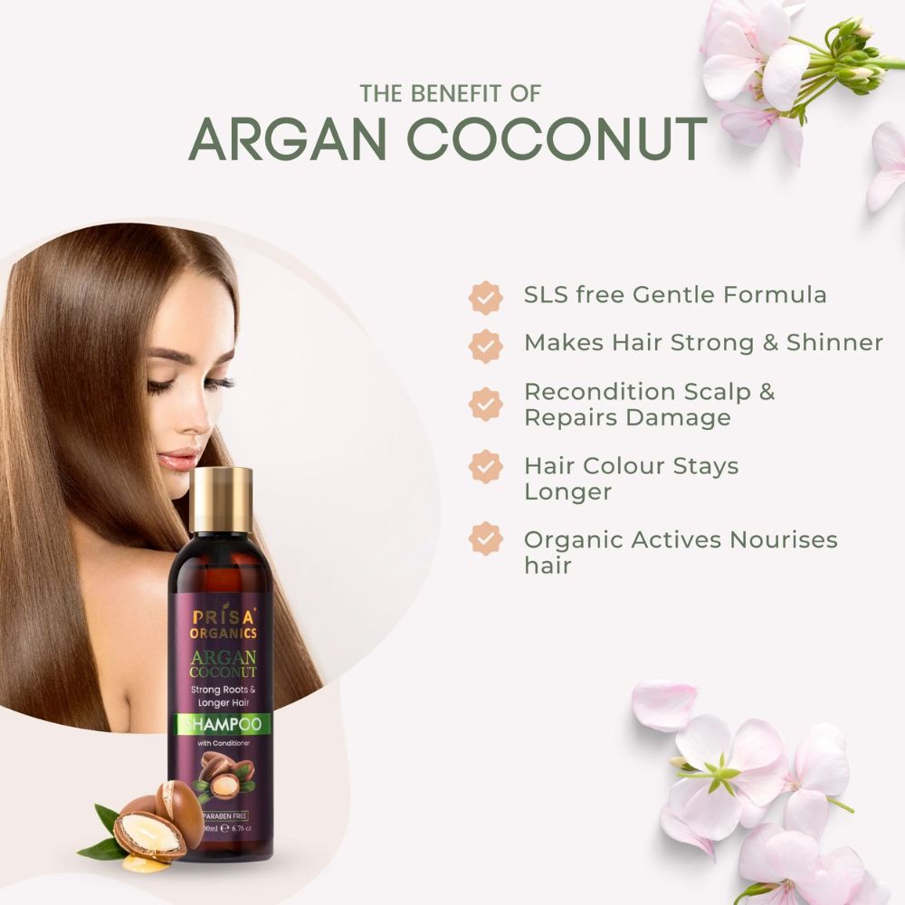 Argan Cocount Shampoo with Conditioner for Strong Roots & Hair Growth, No SLS & Paraben 200 ml