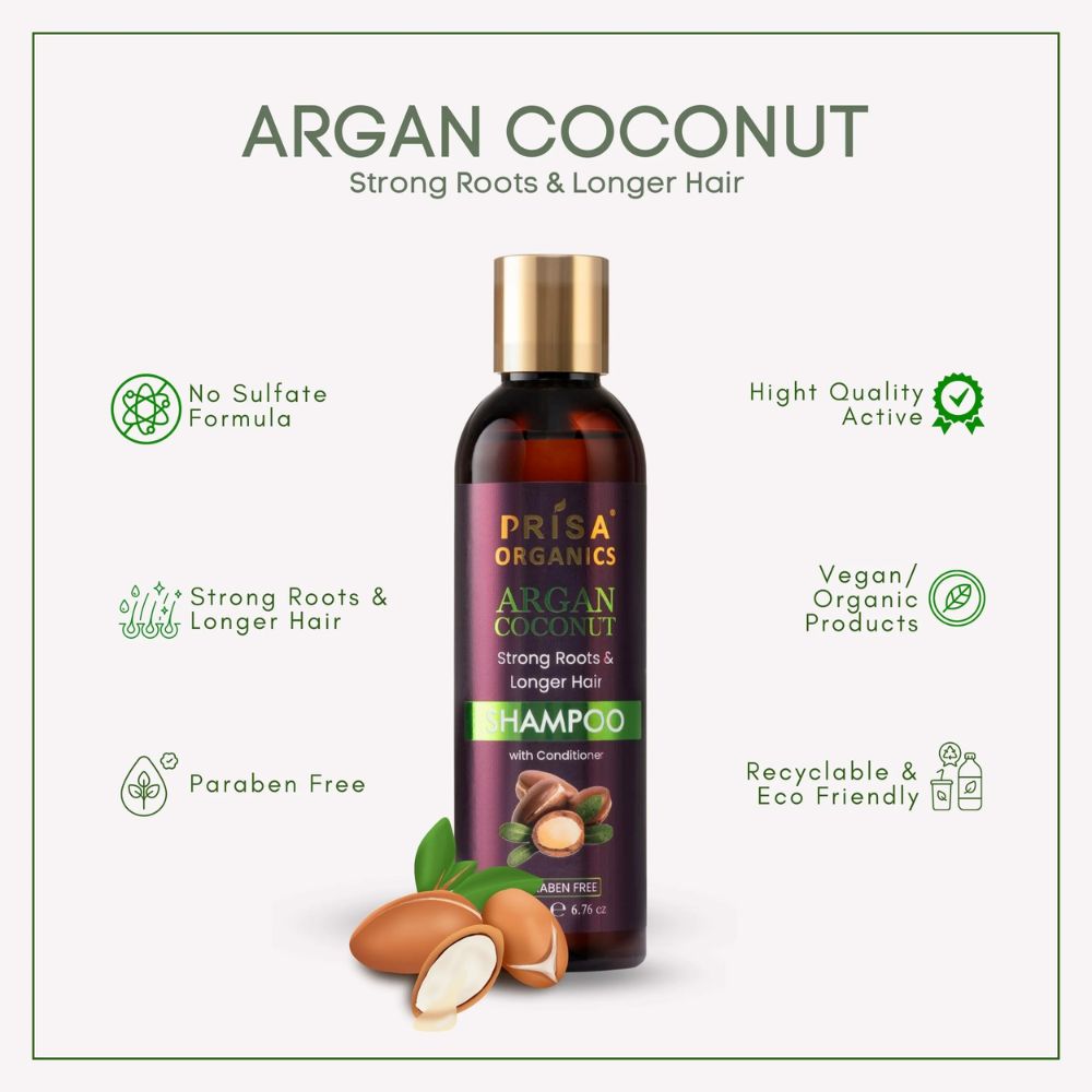 Argan Cocount Shampoo with Conditioner for Strong Roots & Hair Growth, No SLS & Paraben 200 ml