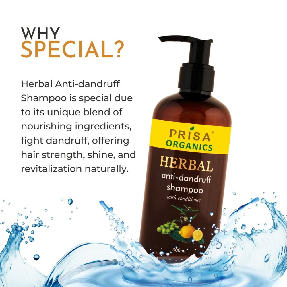 Prisa Organics Herbal Anti Dandruff Shampoo With Conditioner, 300 ml
