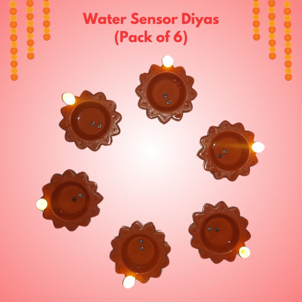 Water Sensor Glowing Shivling with Trishul & Water Sensor Diyas (6,12,24,36) Combo