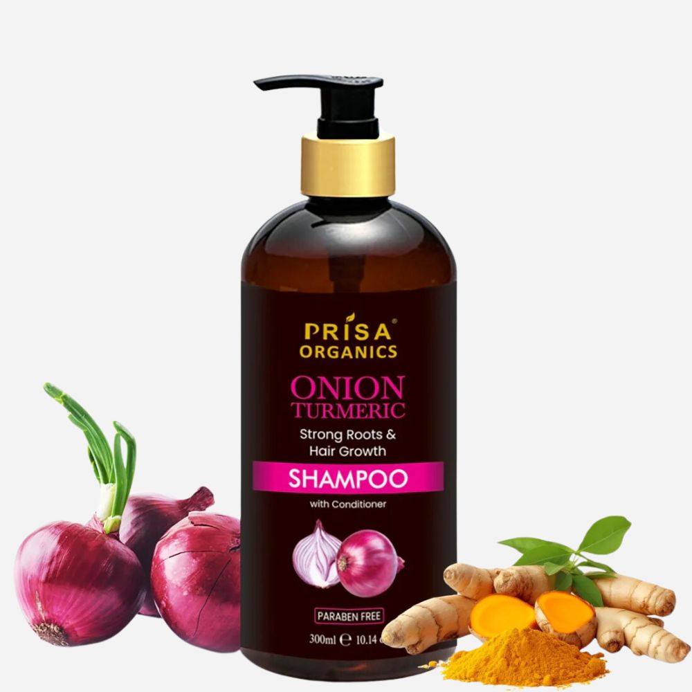 Prisa Organics Onion Turmeric Shampoo With Conditioner For Hair Growth & Anti Hair fall, 300ml