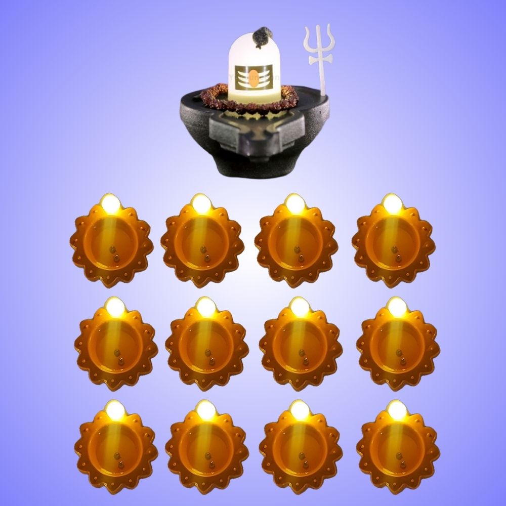 Rechargeable Shivling with Mantra Chanting Feature and Water Sensor Diyas (6,12,24,36) Combo