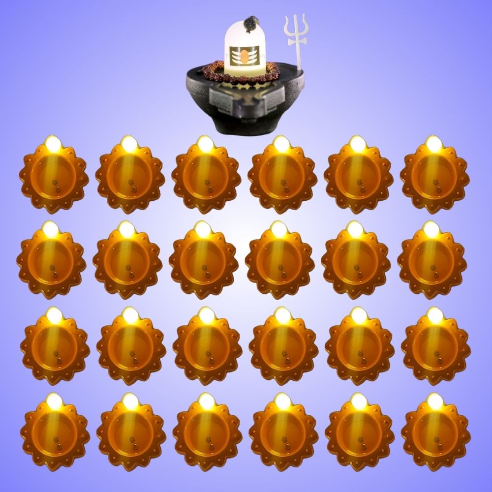 Rechargeable Shivling with Mantra Chanting Feature and Water Sensor Diyas (6,12,24,36) Combo