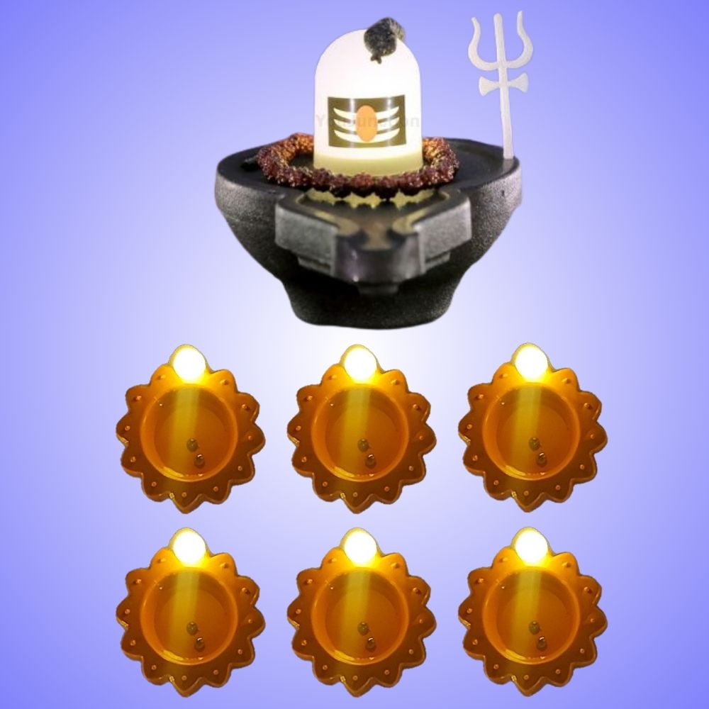 Rechargeable Shivling with Mantra Chanting Feature and Water Sensor Diyas (6,12,24,36) Combo