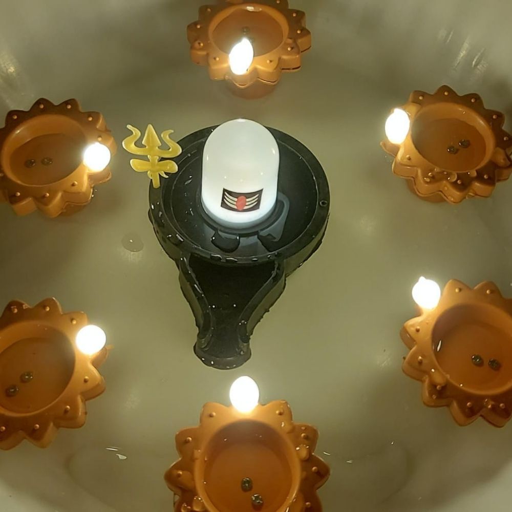 Water Sensor Glowing Shivling with Trishul & Water Sensor Diyas (6,12,24,36) Combo