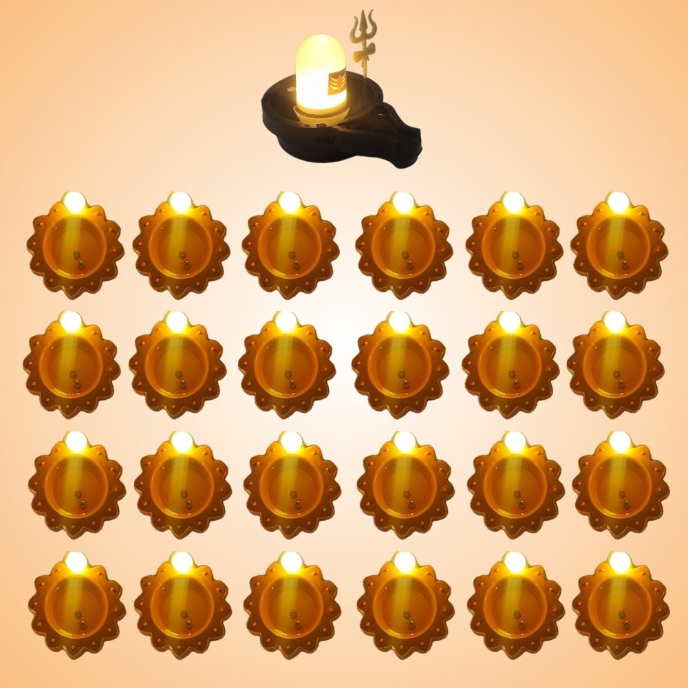 Water Sensor Glowing Shivling with Trishul & Water Sensor Diyas (6,12,24,36) Combo