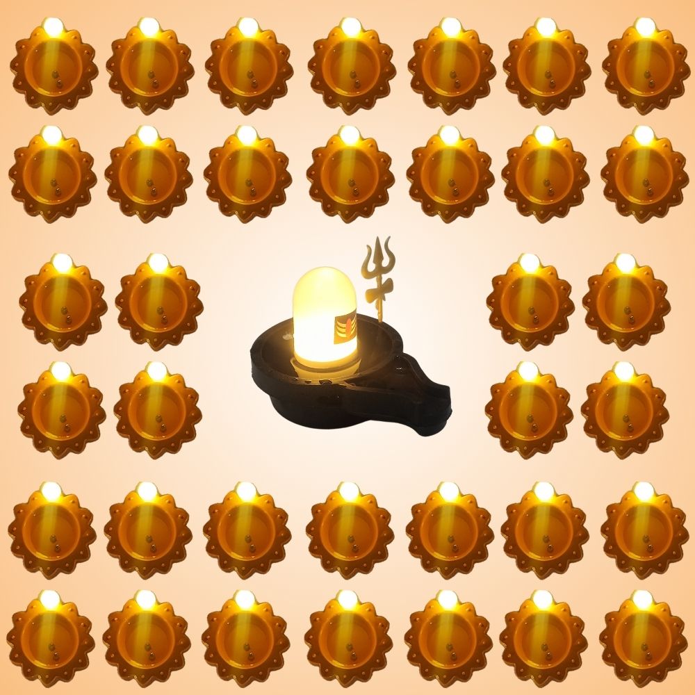Water Sensor Glowing Shivling with Trishul & Water Sensor Diyas (6,12,24,36) Combo