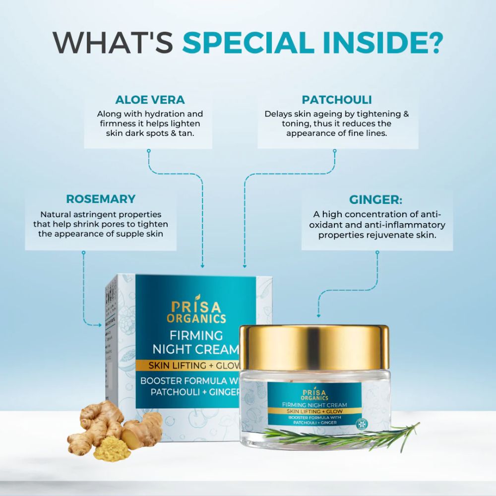 Prisa Organics Skin Firming Night Cream,Skin tightening formula, Anti Aging Cream 50g