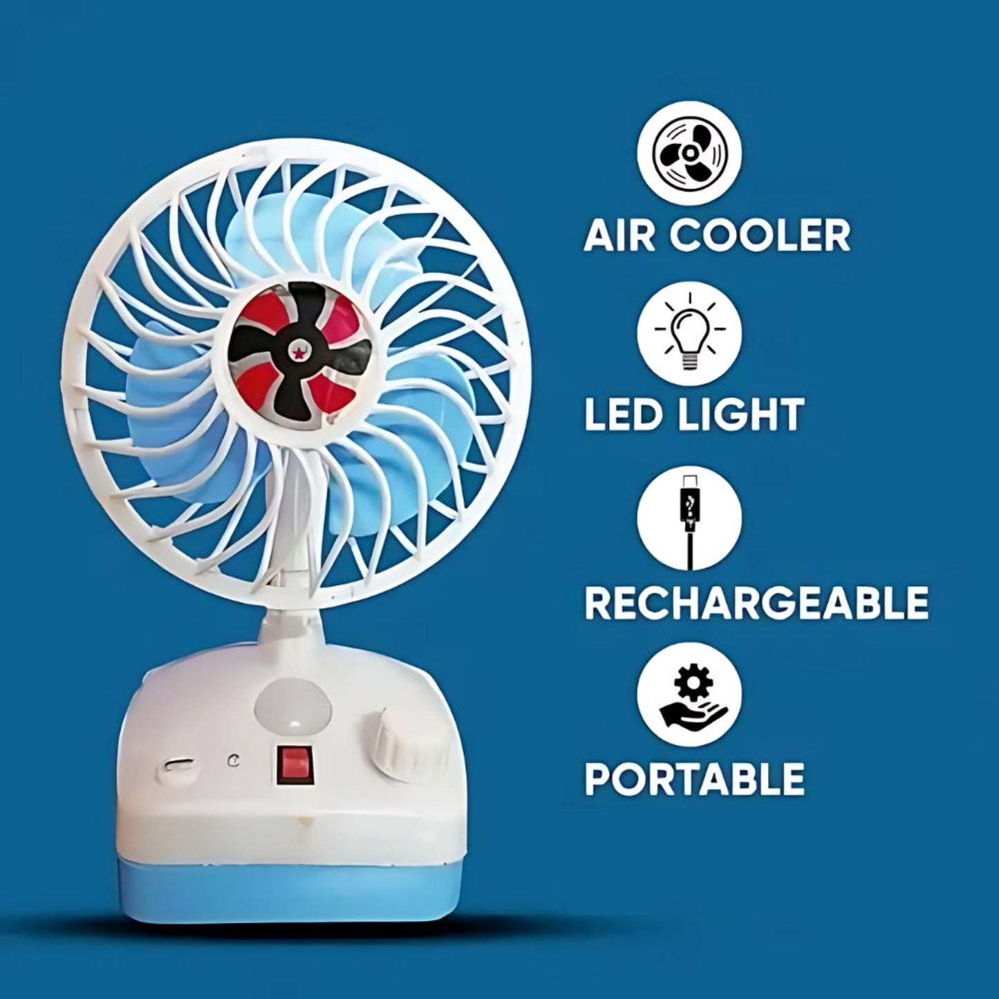 Rechargeable Portable Fan with LED Light
