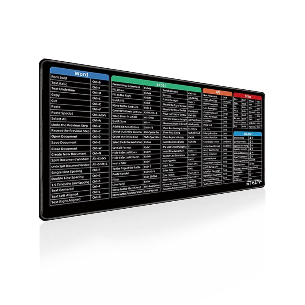 BEXT Windows & Office Keyboard Shortcuts Desk Mat | Extended Gaming Mouse Pad (80 × 30 cm) | Anti-Slip Rubber Base | Stitched Edges