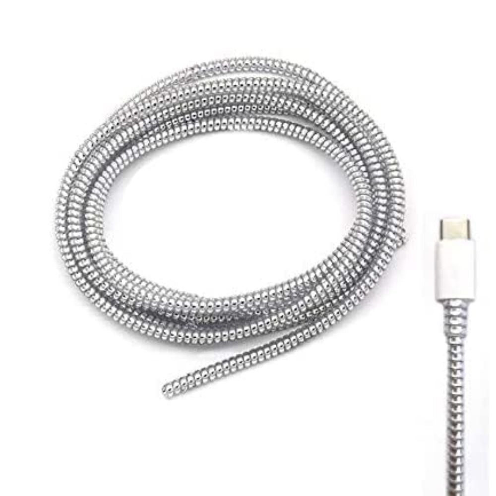 BEXT (1Pc)Spiral Cable Protector Silver 1.5 Meter (150 cm) Cord Wire Winder for iPhone & Android Charging Cables – Silver