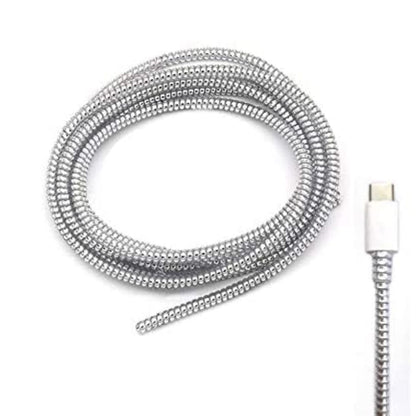BEXT (1Pc)Spiral Cable Protector Silver 1.5 Meter (150 cm) Cord Wire Winder for iPhone & Android Charging Cables – Silver