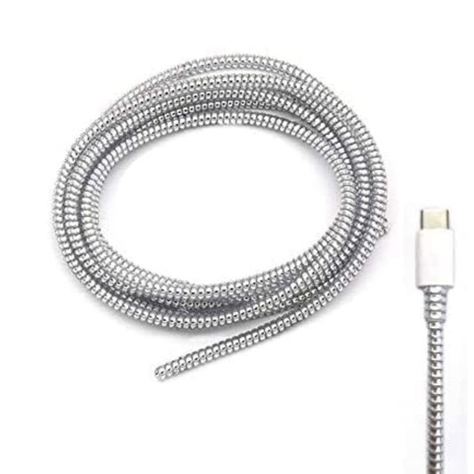 BEXT (1Pc)Spiral Cable Protector Silver 1.5 Meter (150 cm) Cord Wire Winder for iPhone & Android Charging Cables – Silver