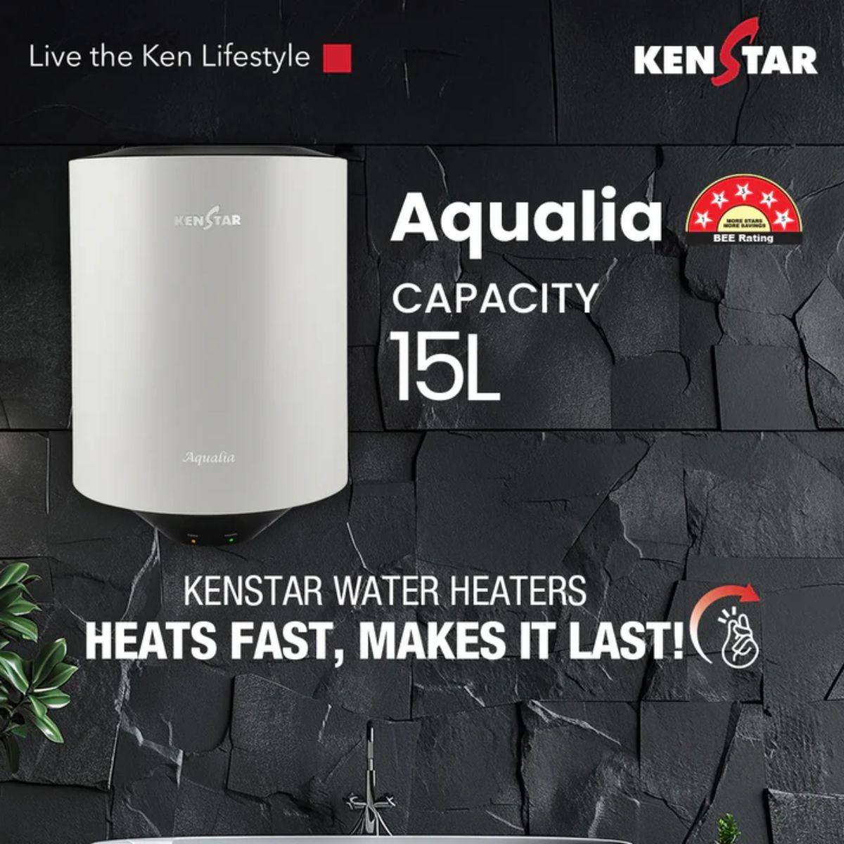 Kenstar Aqualia 15L 5 Star Storage Water Heater | Geyser | Glasslined Tank | SwirlHeat Technology | 8 Bar Pressure | 2 Years Warranty