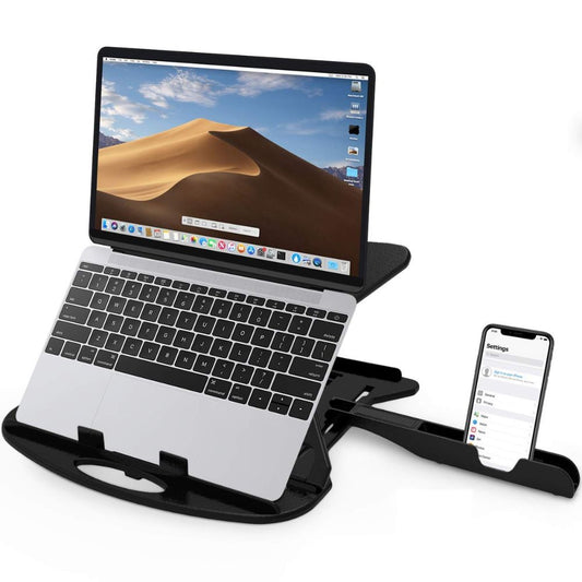 BEXT Adjustable Foldable Laptop Stand with Ventilation | Portable Tabletop Riser for Laptop & Tablet with Free Phone Stand