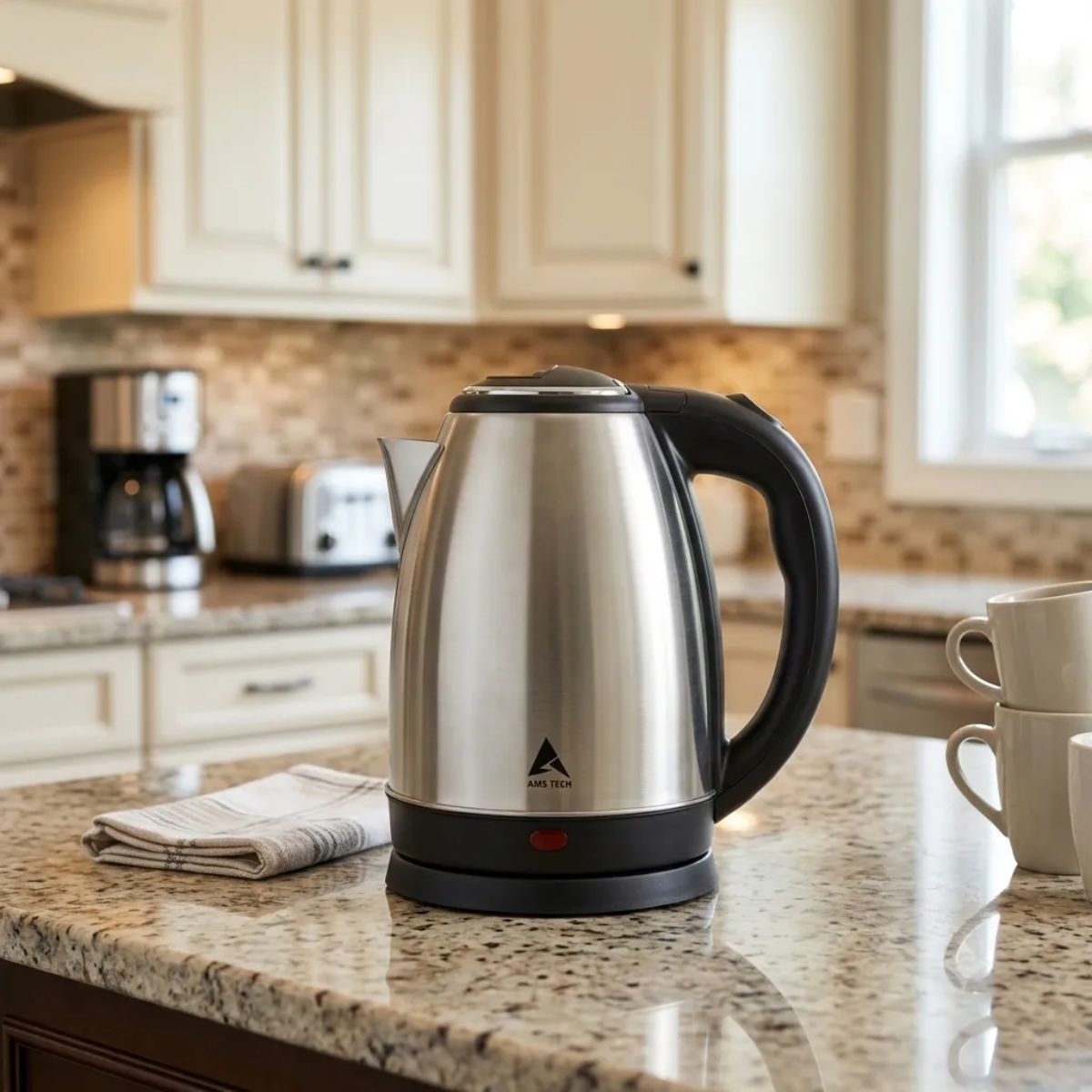 AMSTECH 1.5L Electric Kettle | 1500W | Stainless Steel Body | Auto Shut-Off | 1 Year Warranty