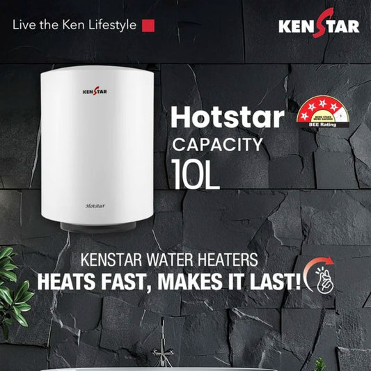 Kenstar Hotstar 10L Storage Water Heater | Polymer | SwirlHeat Technology | 8 Bar Pressure | IPX4 Protection | 2 Years Product Warranty