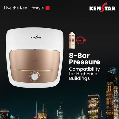 Kenstar Flux 25L 5 Star Storage Water Heater | Square Design | Polymer Tank | SwirlHeat Technology | 2 Years Warranty