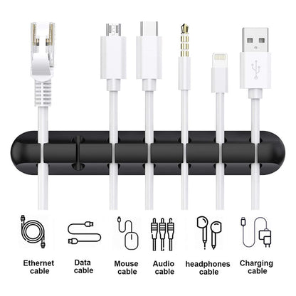 BEXT (3Pcs)Cable Holder Clips Self-Adhesive Silicone Cable Organizer for Desktop, USB & Power Cords (Black)