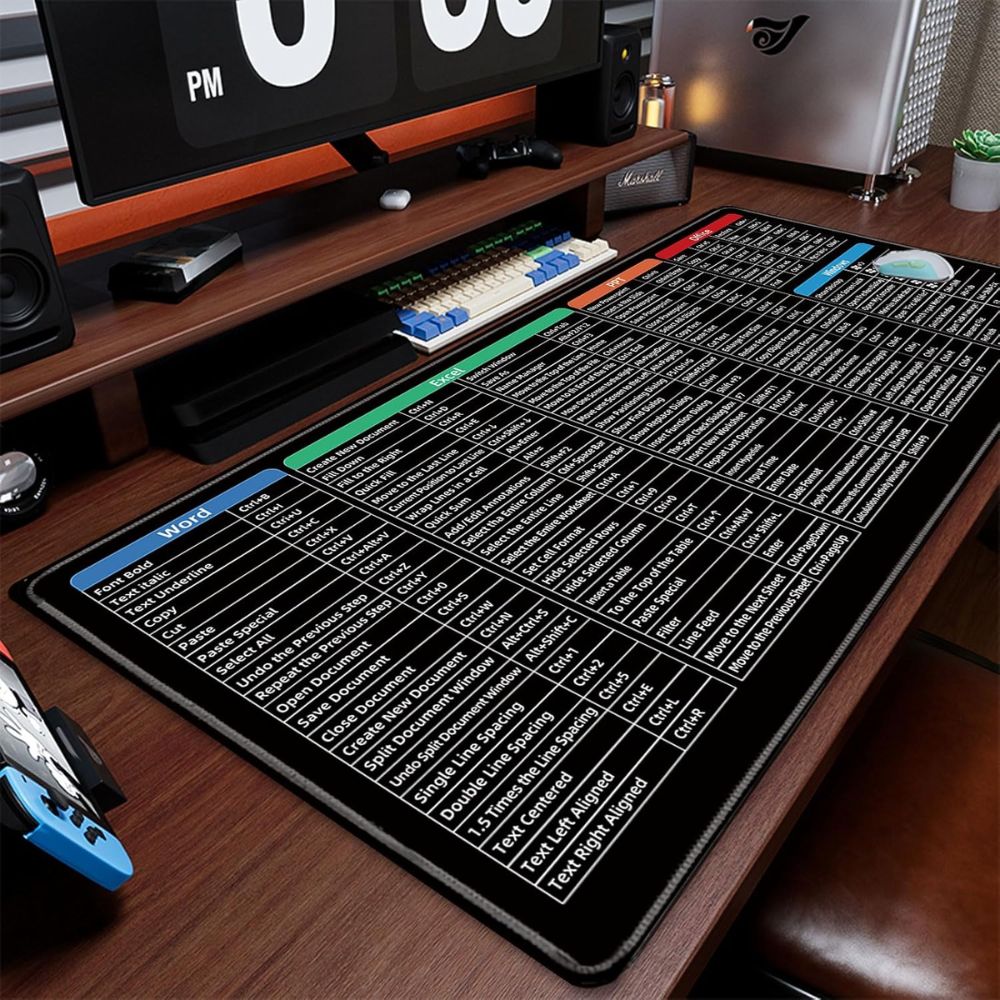 BEXT Windows & Office Keyboard Shortcuts Desk Mat | Extended Gaming Mouse Pad (80 × 30 cm) | Anti-Slip Rubber Base | Stitched Edges