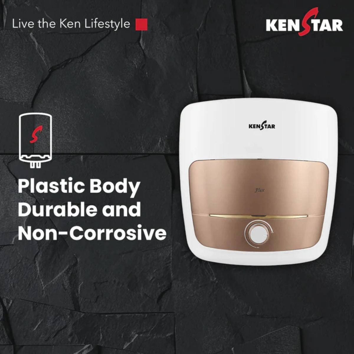 Kenstar Flux 15L 5 Star Storage Water Heater | Square Design | Polymer Tank | SwirlHeat Technology | 2 Years Warranty