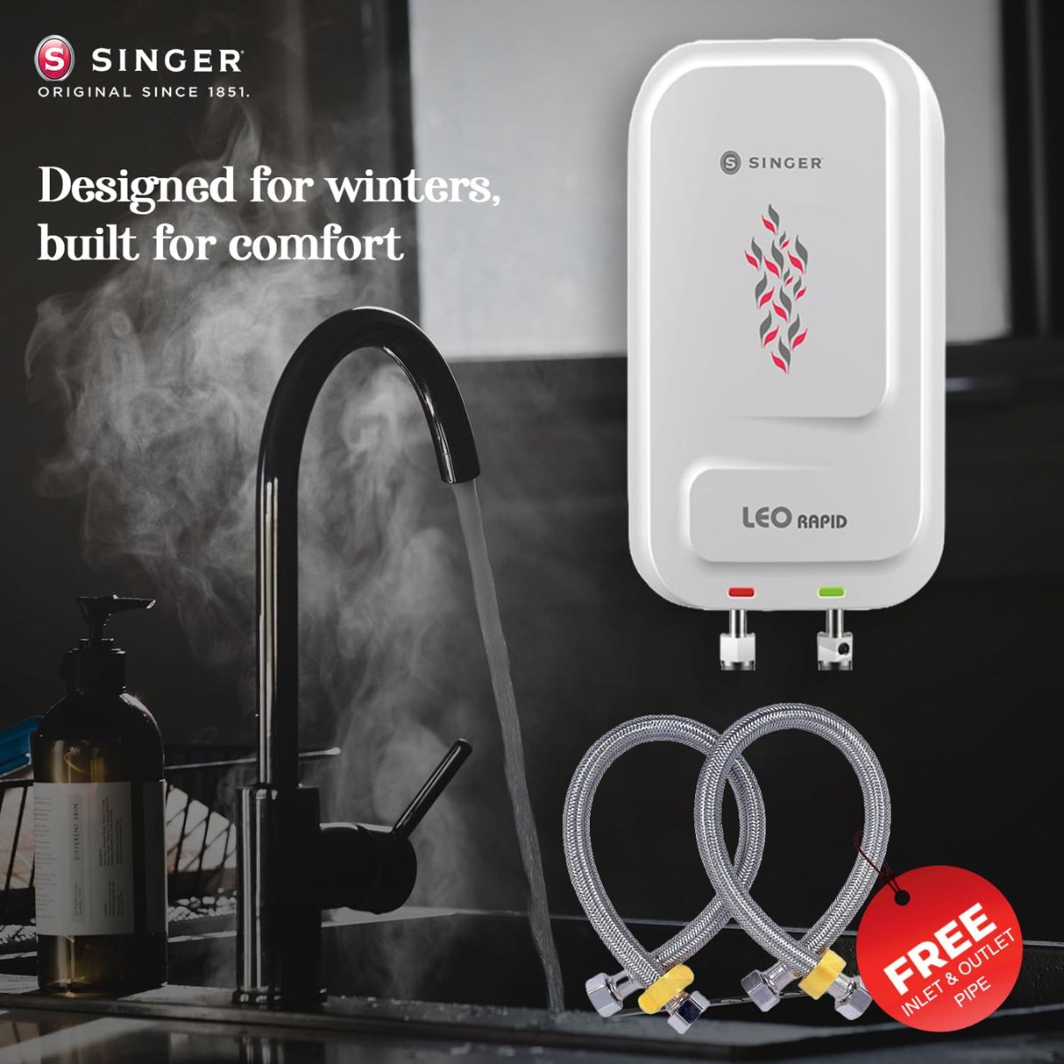 Singer Leo Rapid 5.9 L Instant Water Heater | Geyser | 3000W Power | Copper Heating Element | Stainless Steel Tank | ISI Marked | 2 Years Warranty