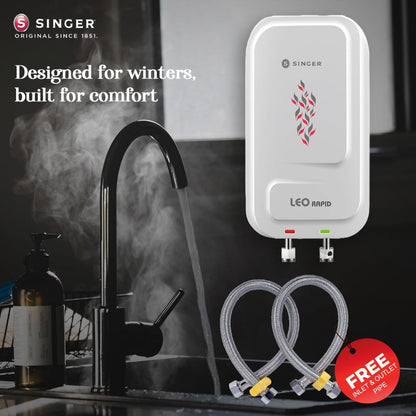Singer Leo Rapid 5.9 L Instant Water Heater | Geyser | 3000W Power | Copper Heating Element | Stainless Steel Tank | ISI Marked | 2 Years Warranty