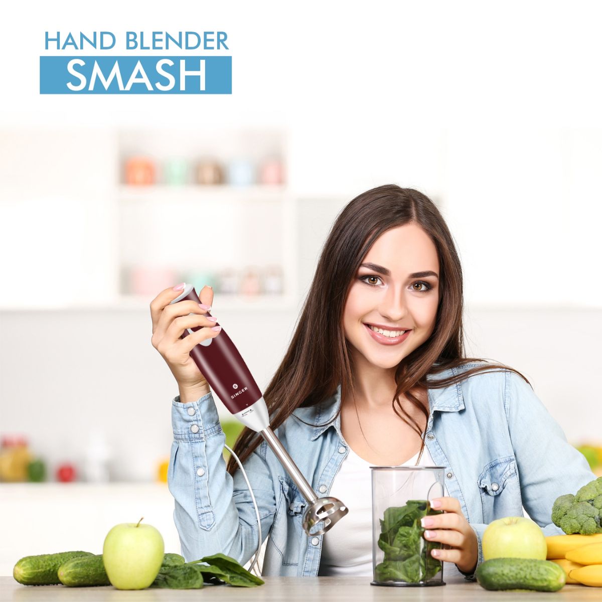 Singer Smash 300W Hand Blender | Low Noise DC Motor | 100% Copper Winding | Stainless Steel Stem | 2 Years Warranty