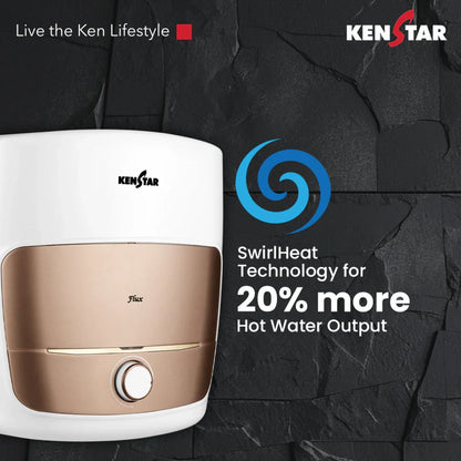 Kenstar Flux 25L 5 Star Storage Water Heater | Square Design | Polymer Tank | SwirlHeat Technology | 2 Years Warranty