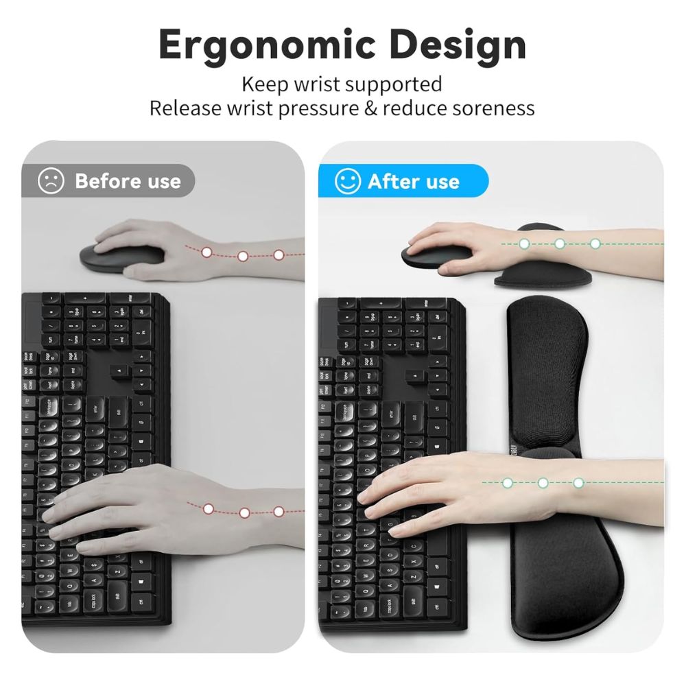 BEXT Ergonomic Gel Memory Foam Keyboard Wrist Rest & Mouse Pad Support | Anti-Slip Desk Wrist Support | 2-Piece Set