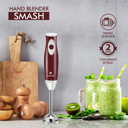 Singer Smash 300W Hand Blender | Low Noise DC Motor | 100% Copper Winding | Stainless Steel Stem | 2 Years Warranty