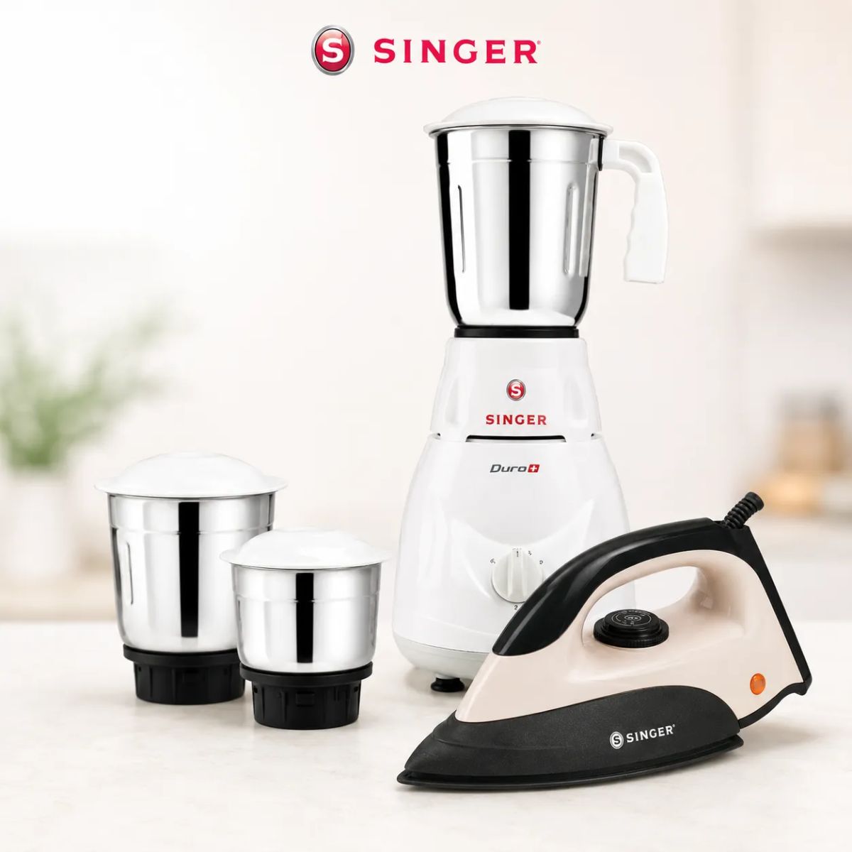 Singer Combo Duro Plus 500W Mixer Grinder + Auro 1000W Dry Iron | Dry Iron + 3 Jar Mixer Grinder | 1 Years Warranty