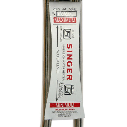 Singer IR07 1000W Immersion Water Heater | Copper Heating Element | Water Level Indicator | ISI Certified | 2 Years Warranty