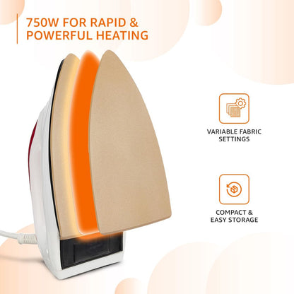 Holonix 1000W Dry Iron-02 | Non-Stick Soleplate | Adjustable Temperature Control | 1 Year Warranty