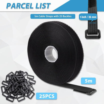 BEXT Hook & Loop Velcro Straps with Buckles for Cable & Wire Management | Adjustable Reusable Cinch Ties (5M x 1 Inch)