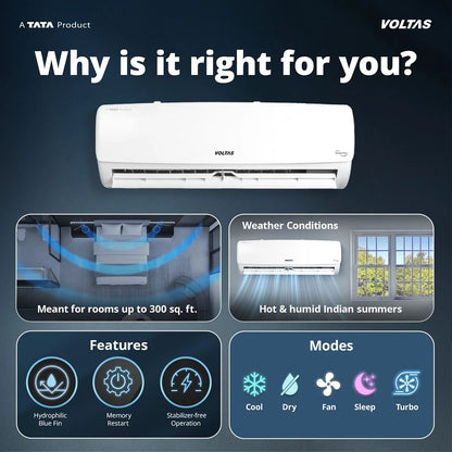 Voltas Vectra 2 Ton 3 Star Inverter Split AC (2026) | 243INV | 6000W Cooling | Copper Condenser | 5 Years Comprehensive Warranty