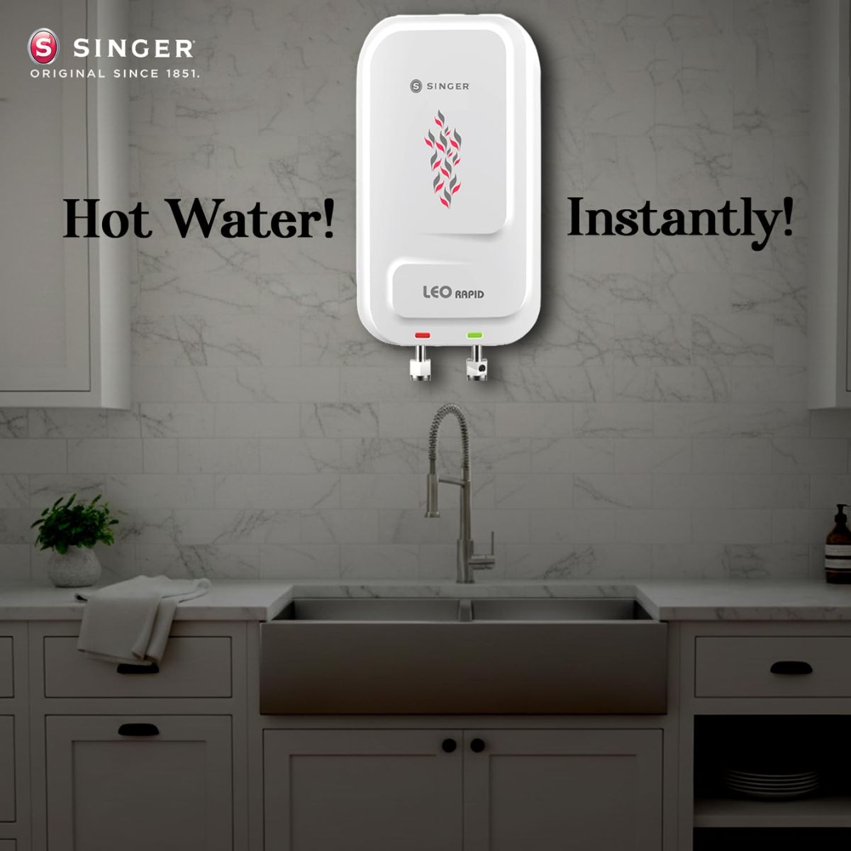 Singer Leo Rapid 5.9 L Instant Water Heater | Geyser | 3000W Power | Copper Heating Element | Stainless Steel Tank | ISI Marked | 2 Years Warranty