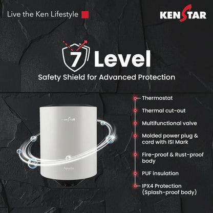 Kenstar Aqualia 15L 5 Star Storage Water Heater | Geyser | Glasslined Tank | SwirlHeat Technology | 8 Bar Pressure | 2 Years Warranty