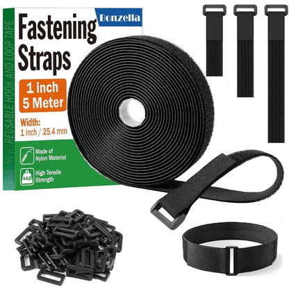 BEXT Hook & Loop Velcro Straps with Buckles for Cable & Wire Management | Adjustable Reusable Cinch Ties (5M x 1 Inch)