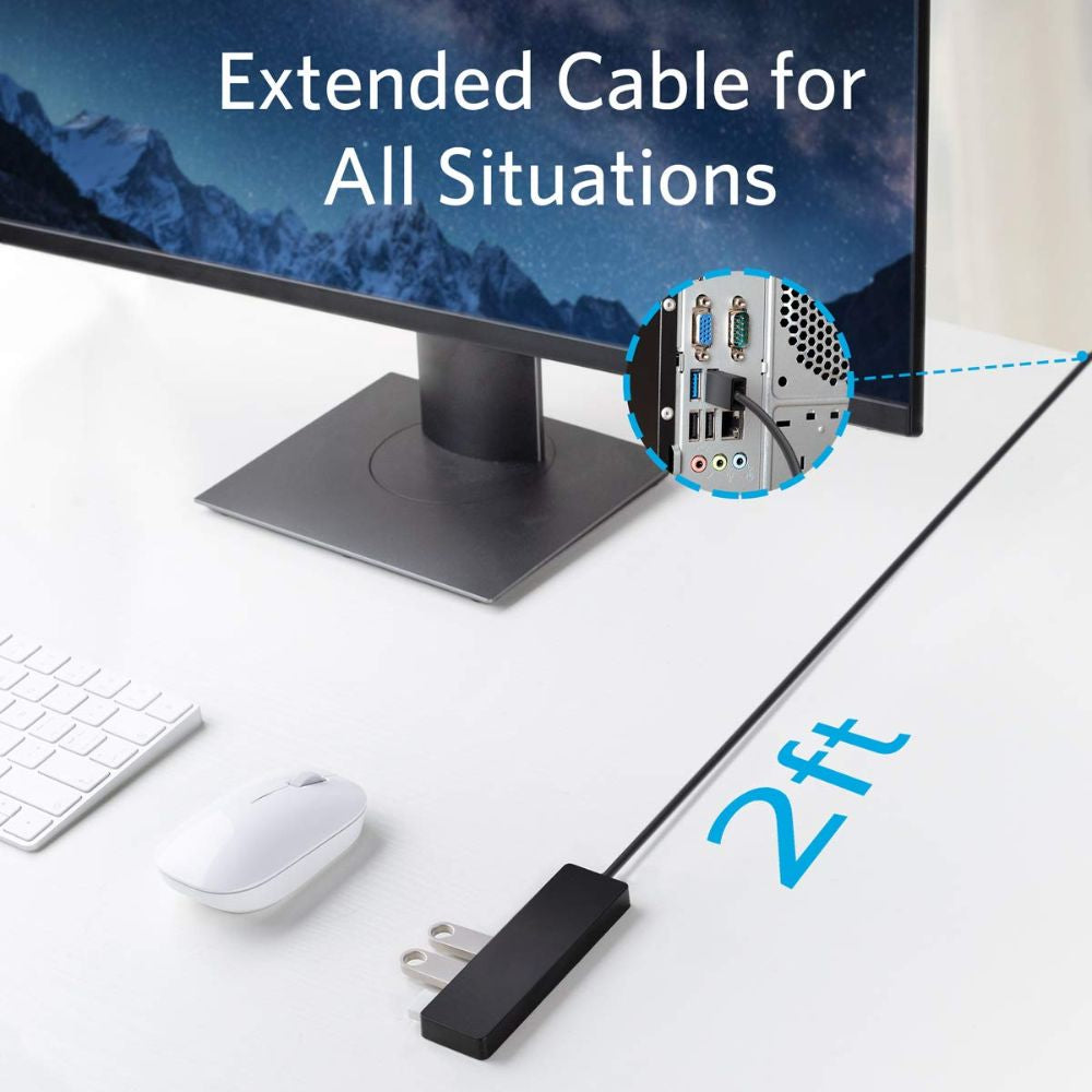 BEXT 4-Port USB 3.0 Hub with Extended Cable | Ultra-Slim High-Speed Data USB A Hub (Charging Not Supported)