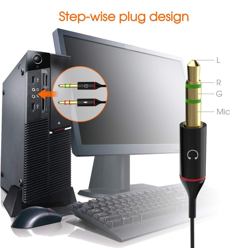 BEXT 3.5mm Headphone & Mic Audio Splitter Cable | 2 Male to 1 Female Y Adapter for PC & Laptop (20 cm)