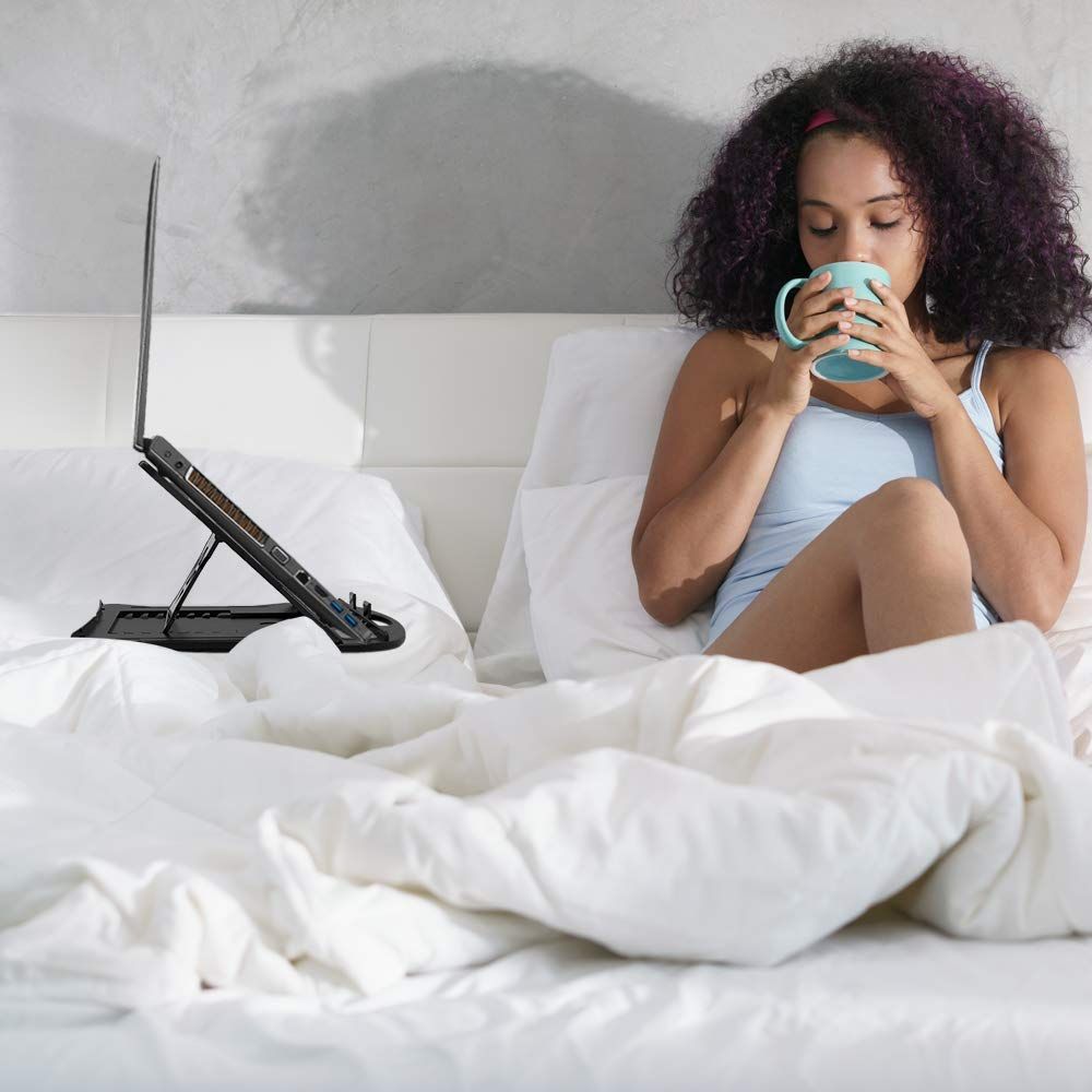 BEXT Adjustable Foldable Laptop Stand with Ventilation | Portable Tabletop Riser for Laptop & Tablet with Free Phone Stand