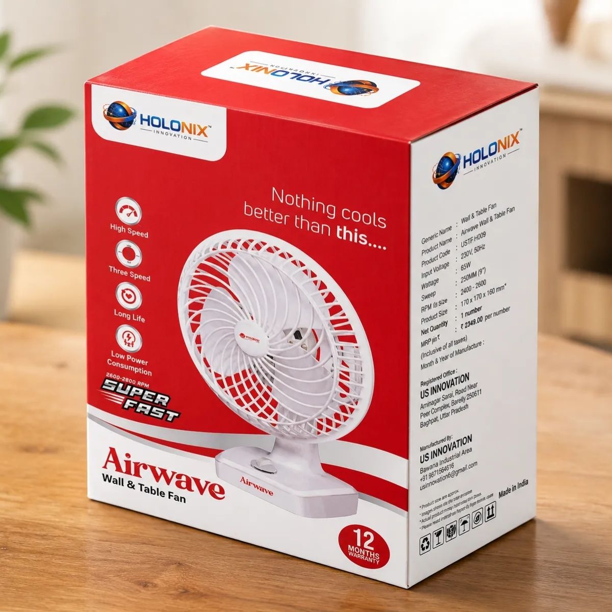 Holonix Airwave | High Speed 2800 RPM | Wall and Table Fan | 9" Inch, 230 mm | 1 Year Warranty
