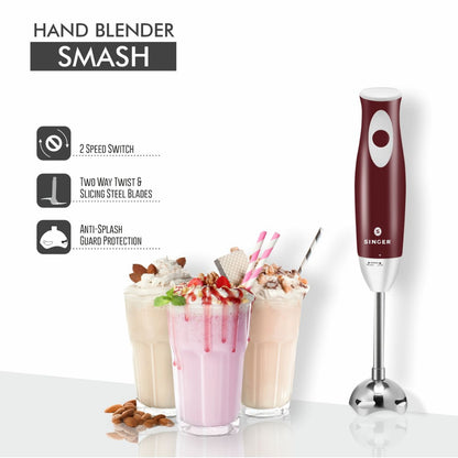 Singer Smash 300W Hand Blender | Low Noise DC Motor | 100% Copper Winding | Stainless Steel Stem | 2 Years Warranty