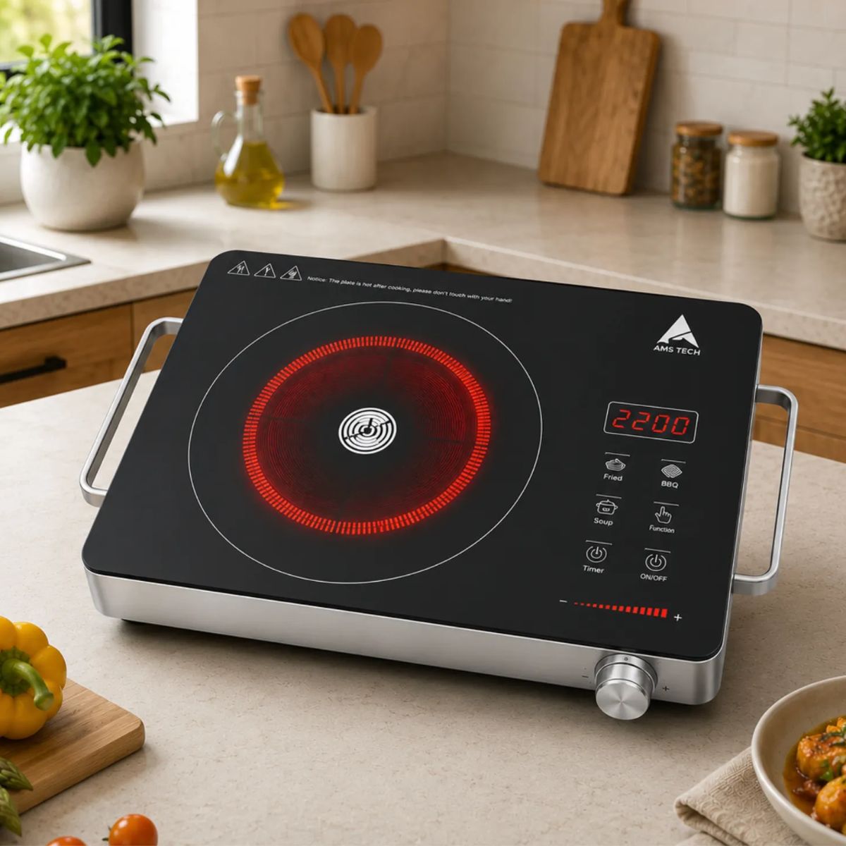 AMSTECH 2200W Infrared Cooktop + BBQ GRILL FREE | 4-Digit LED Display | 4-Hour Time | Super Heat Resistance | 1 Year Warranty at Dealers Point
