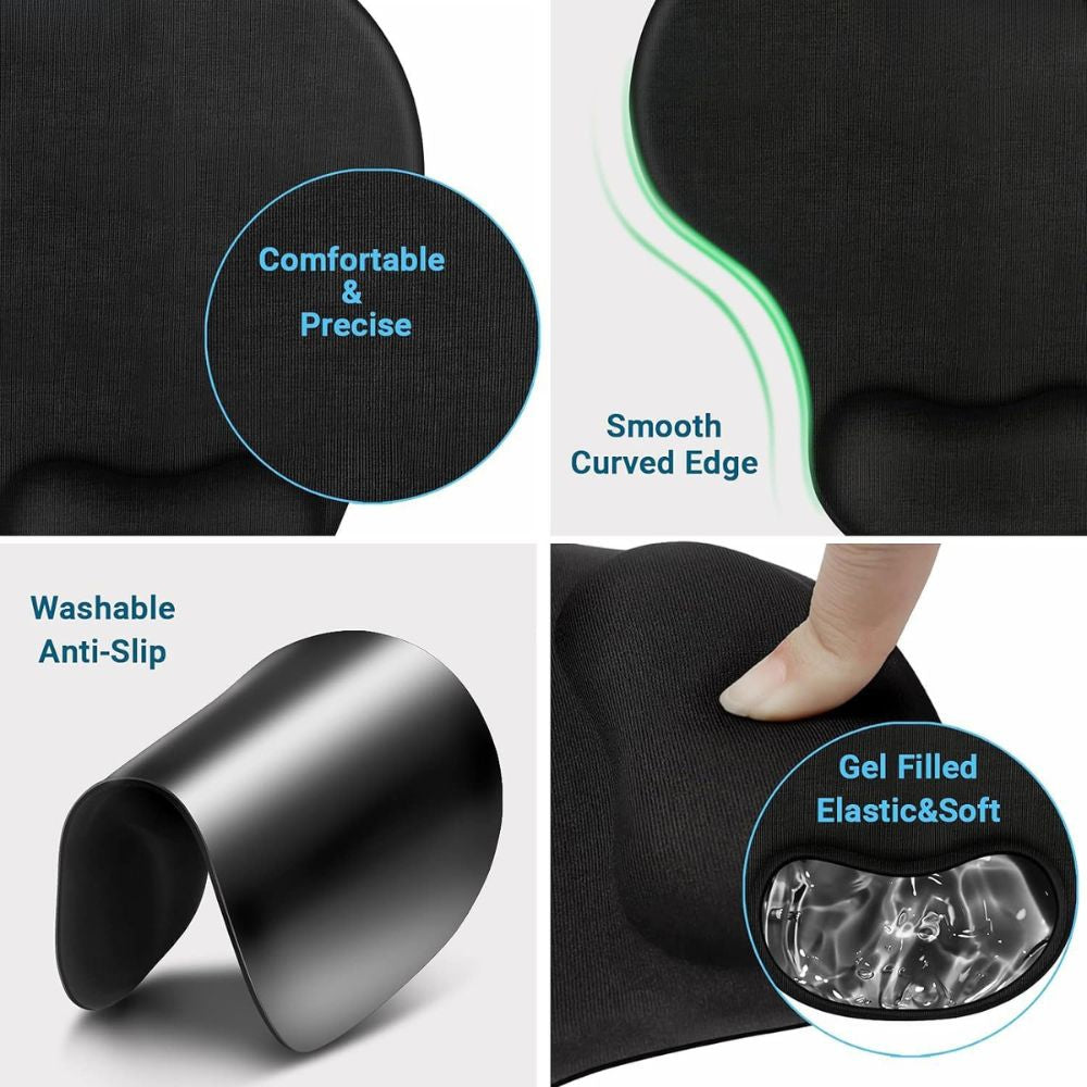 BEXT Gel Wrist Support Gaming Mouse Pad with Lycra Cloth, Non-Slip Rubber Base for Laptop, Computer, Home & Office (Black)