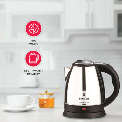 Singer Cutie DX 1.5L Electric Kettle | 1500W Power | Concealed Heating Element | 2 Years Warranty