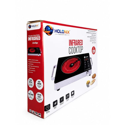 Holonix 2200W Infrared Cooktop + BBQ GRILL | Crystal Glass Surface | Touch Control | Digital Timer | 1 Year Warranty