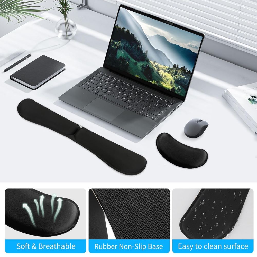 BEXT Ergonomic Gel Memory Foam Keyboard Wrist Rest & Mouse Pad Support | Anti-Slip Desk Wrist Support | 2-Piece Set